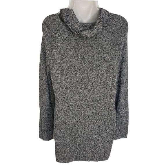 Ruby Rd. Petite Womens Sweater PM Medium Cowl Neck Drawstring Black Geometric - Picture 6 of 9